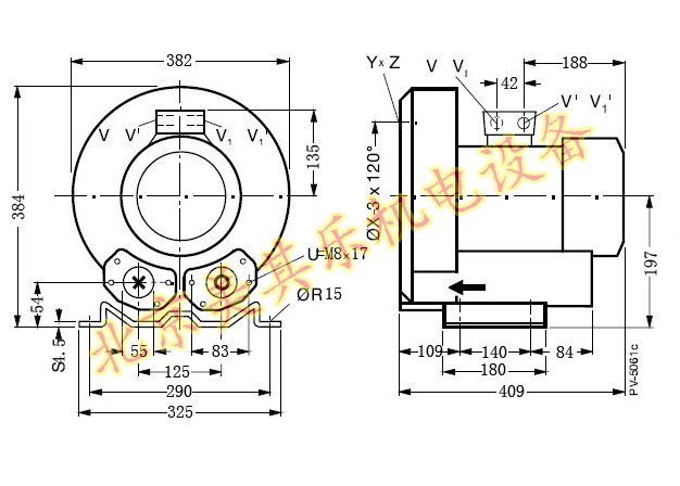  2GH710/4kw高壓鼓風機CAD尺寸圖