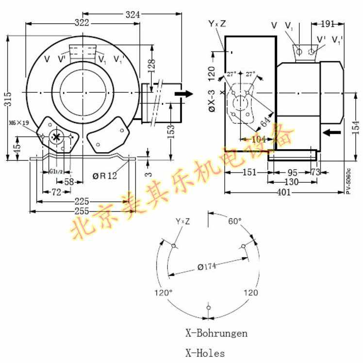 2GH420/2.2kw雙段高壓鼓風機CAD尺寸圖