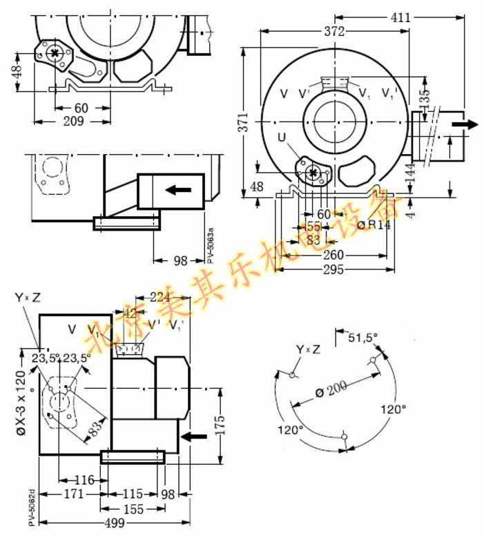 2GH520/3kw雙葉輪高壓鼓風機CAD圖